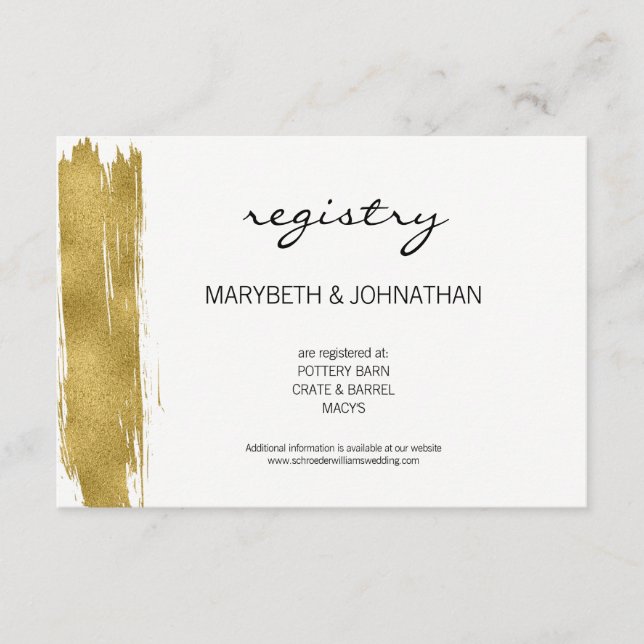 Moderne Imitate Gold Brushstroke Wedding Card Begleitkarte (Vorderseite)