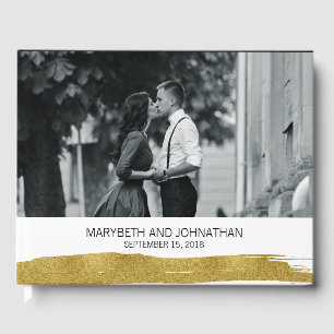 Moderne Imitate Gold Brushstroke Wedding Guest Boo Gästebuch