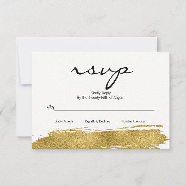 Moderne Imitate Gold Brushstroke Wedding RSVP Card (Vorderseite)