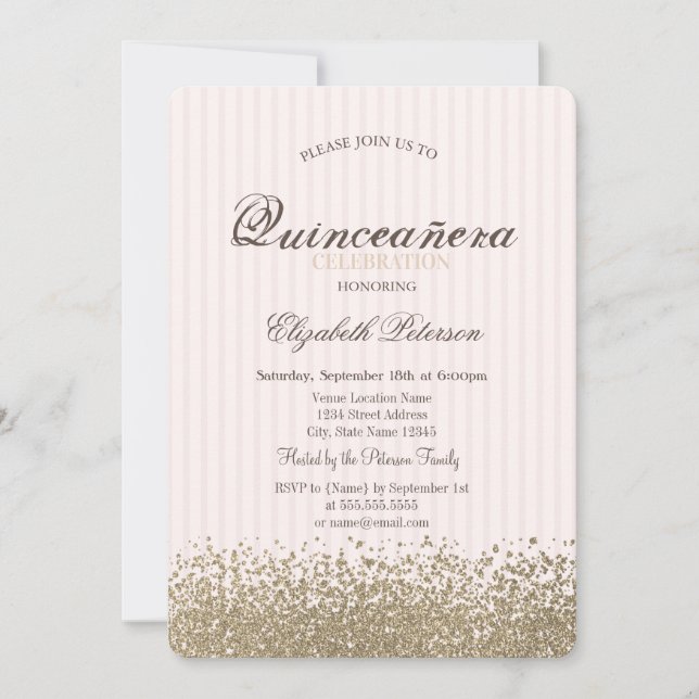 Moderne Imitate Gold Diamonds Stirumpf Quinceañera Einladung (Vorderseite)