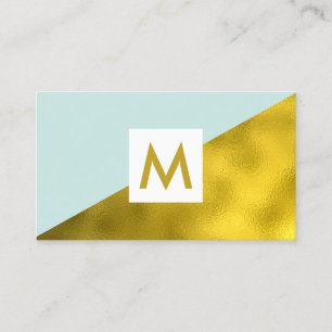 Moderne Imitate Gold Foil Minze Monogram Visitenkarte