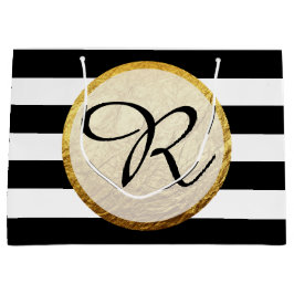 Moderne Imitate Gold Foil Schwarz-weiß Strip Monog Große Geschenktüte