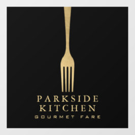 Moderne Imitate Gold Fork Restaurant Logo auf Schw Fensteraufkleber