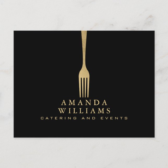 Moderne Imitate Gold Gabel Catering Logo auf Schwa Postkarte (Vorderseite)