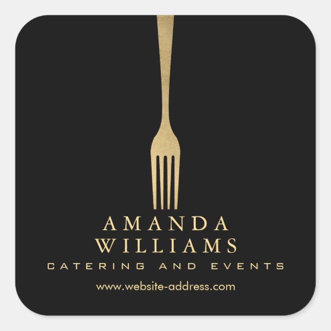 Moderne Imitate Gold Gabel Catering Logo auf Schwa Quadratischer Aufkleber (Vorderseite)