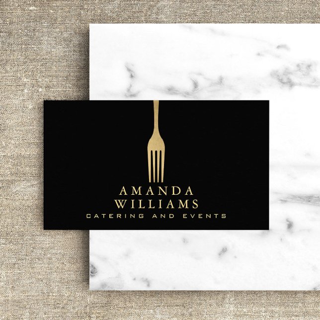 Moderne Imitate Gold Gabel Catering Logo auf Schwa Visitenkarte (Von Creator hochgeladen)
