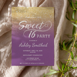 Moderne Imitate Gold Glitzer ombre lila Sweet 16 Einladung