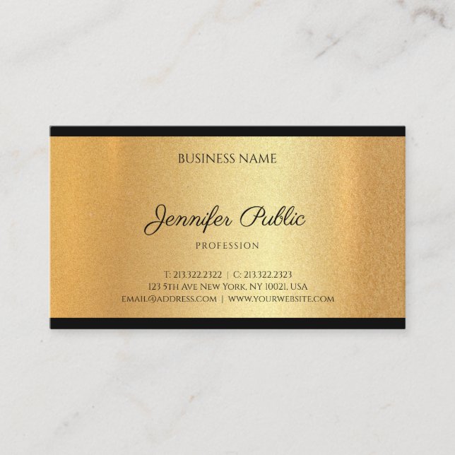 Moderne Imitate Gold Hand Script Kalligraphie Chic Visitenkarte (Vorderseite)