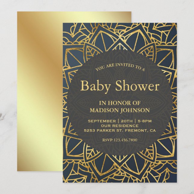 Moderne Imitate Gold Mandala Kinderdusche Einladung (Vorne/Hinten)