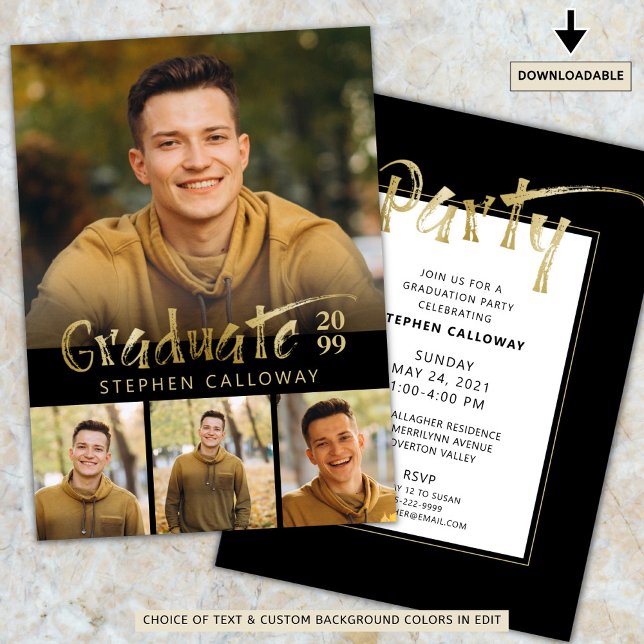 Moderne Imitate Gold Metallic 4 Foto Graduation Pa Einladung (Von Creator hochgeladen)