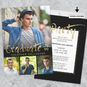 Moderne Imitate Gold Metallic 4 Foto Graduation Pa Einladung