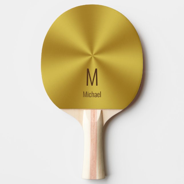Moderne Imitate Gold Name & Monogramm Tischtennis Schläger (Vorderseite)