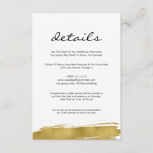 Moderne Imitate Gold Pinselstrich Hochzeitskarte Begleitkarte (Vorderseite)