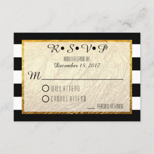 Moderne Imitate Gold Schwarz-weiß Stripe Hochzeit  RSVP Karte