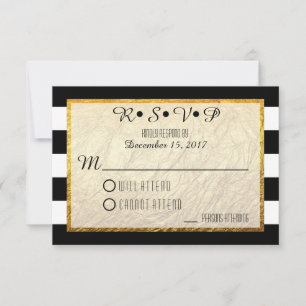 Moderne Imitate Gold Schwarz-weiß Stripe Hochzeit RSVP Karte