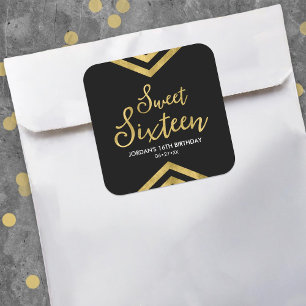 Moderne Imitate Gold Zickzack Geometric Sweet 16 Quadratischer Aufkleber