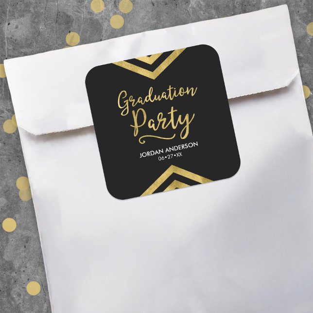 Moderne Imitate Gold Zickzack Graduation Party Quadratischer Aufkleber (Von Creator hochgeladen)