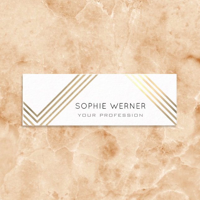 Moderne Imitate goldene Streifen auf elegantem Wei Mini Visitenkarte (Von Creator hochgeladen)