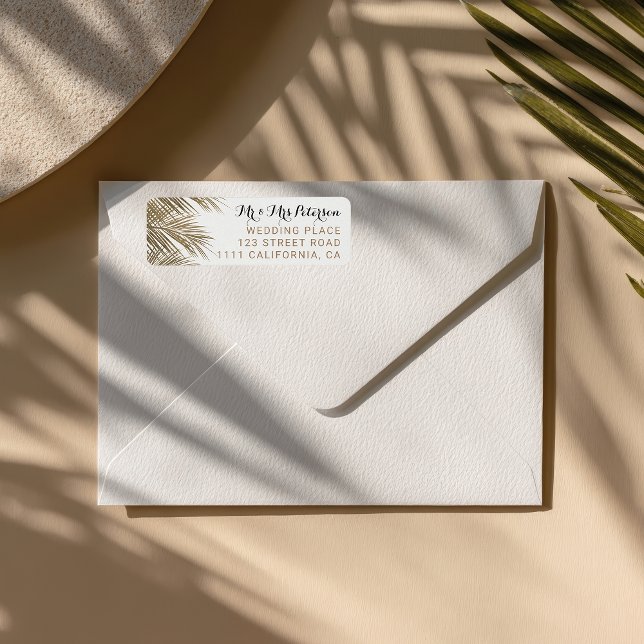 Moderne Imitate Goldpalme Hochzeit (Modern faux gold palm tree elegant wedding label)