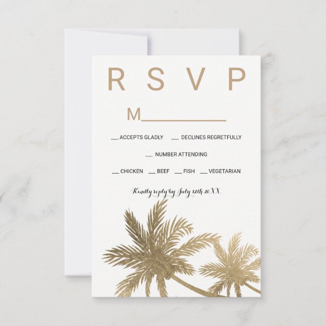 Moderne Imitate Goldpalmen UAWG Hochzeit RSVP Karte (Vorderseite)