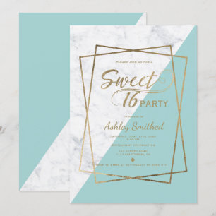 Moderne Imitate Goldtypografie Marmor aquamarin Sw Einladung