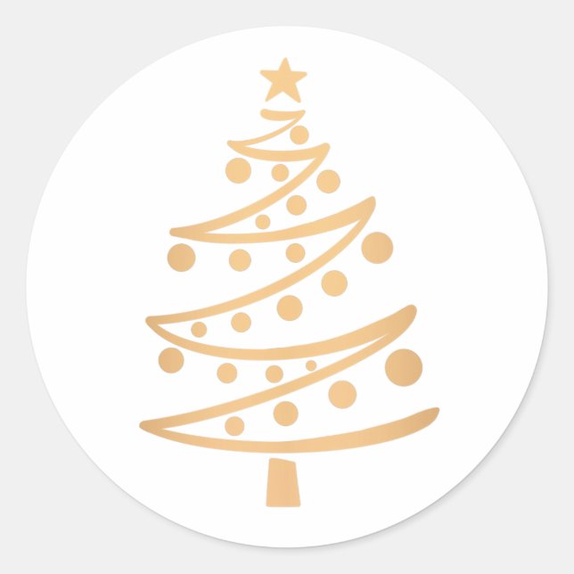 Moderne Imitate Goldweihnachtsbaum Runder Aufkleber (Vorderseite)