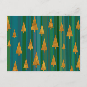 Moderne Imitate Goldweihnachtsbäume mit grünen Str Postkarte
