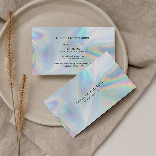 Moderne Imitate Holographic Beautician Makeup Visitenkarte (Modern Holography Stylish Beauty and Makeup Business Card)
