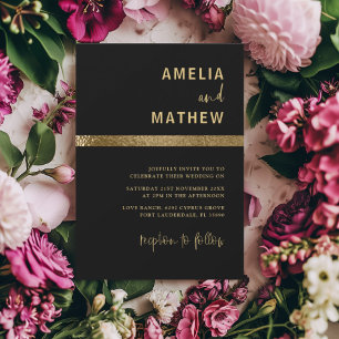 Moderne Imitate Metallic Gold & Black Wedding Einladung