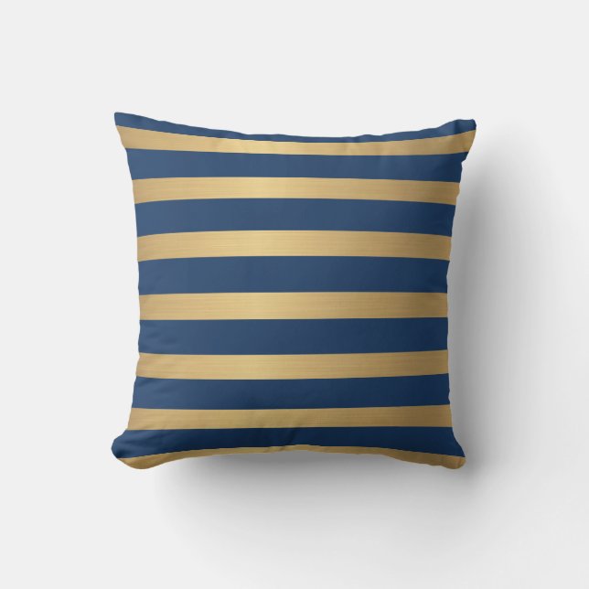 Moderne Imitate metallisches Gold und Marine gestr Kissen (Vorderseite)