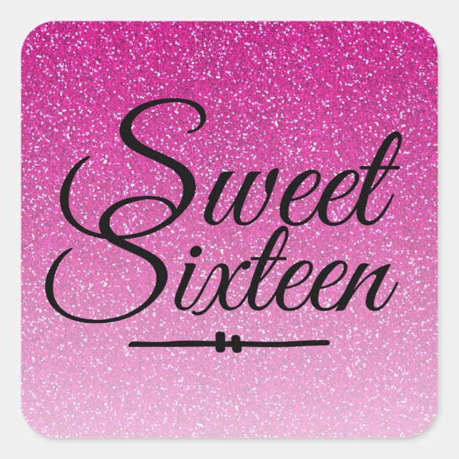 Moderne Imitate Rosa Glitzer ombre Sweet 16 Quadratischer Aufkleber (Vorderseite)
