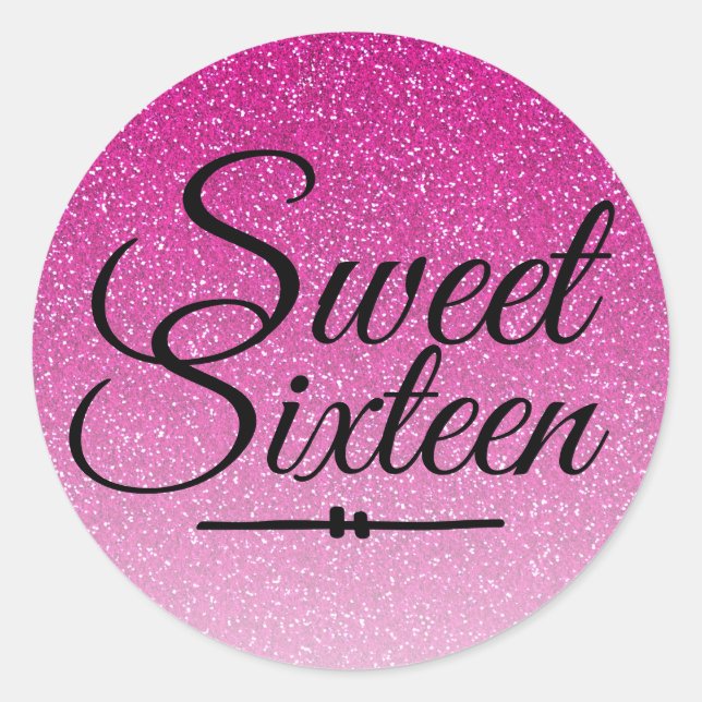Moderne Imitate Rosa Glitzer ombre Sweet 16 Runder Aufkleber (Vorderseite)