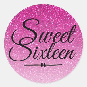 Moderne Imitate Rosa Glitzer ombre Sweet 16 Runder Aufkleber