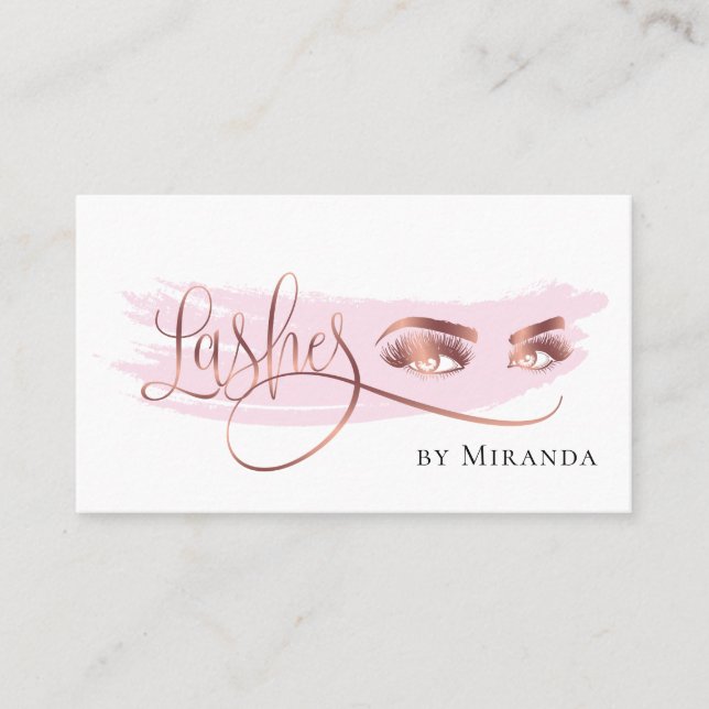 Moderne Imitate Rose Gold Foil Eyes Lashes Makeup Visitenkarte (Vorderseite)