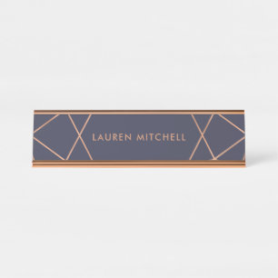 Moderne Imitate Rose Gold Geometrie auf Mitternach Schreibtischnamensplakette