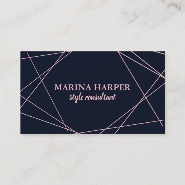 Moderne Imitate Rose Gold Geometrie auf Navy Blue Visitenkarte (Vorderseite)