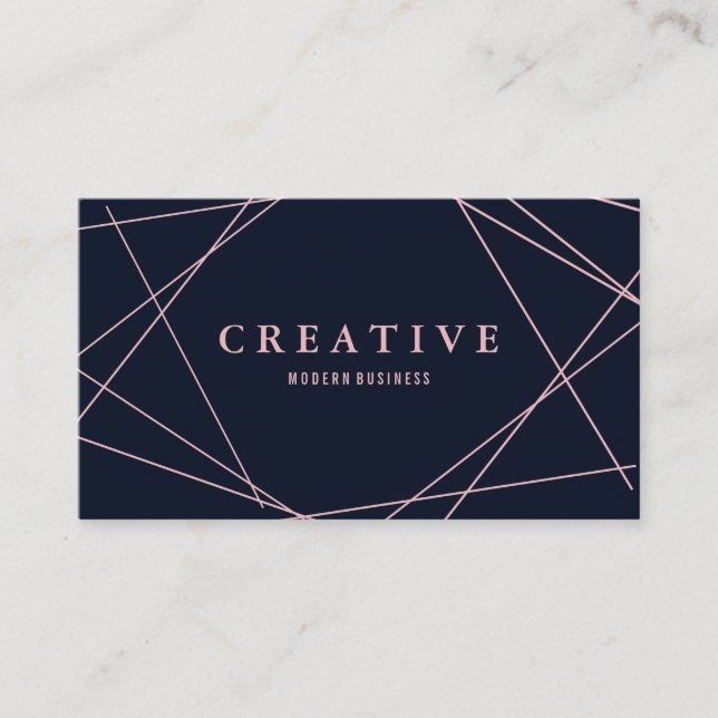 Moderne Imitate Rose Gold Geometrie auf Navy Blue Visitenkarte (Vorderseite)