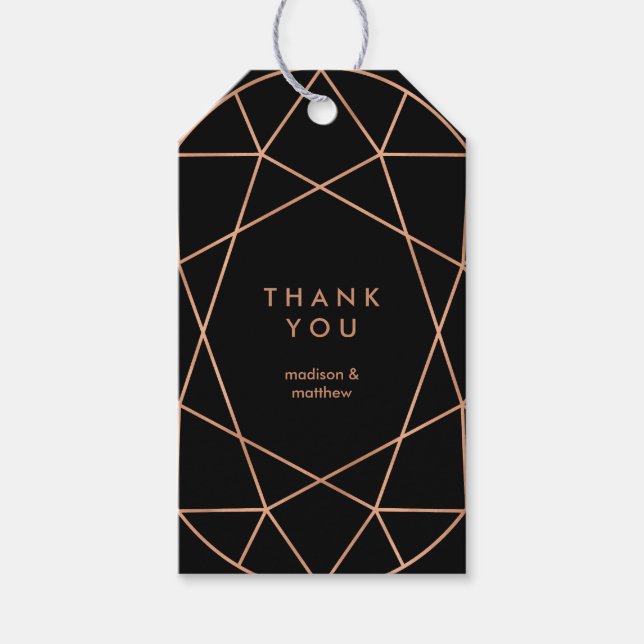 Moderne Imitate Rose Gold Geometrie auf Schwarz Geschenkanhänger (Vorderseite)