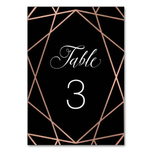Moderne Imitate Rose Gold Geometrie auf Schwarz Tischnummer