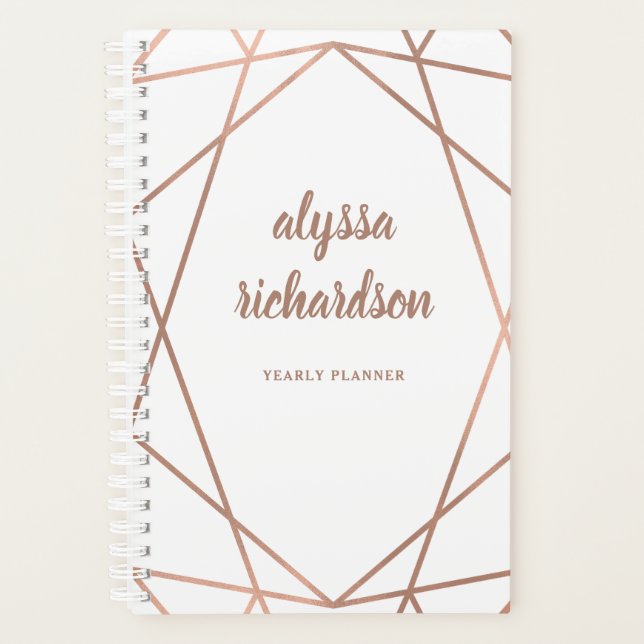Moderne Imitate Rose Gold Geometrie auf Weiß Planer (Vorderseite)