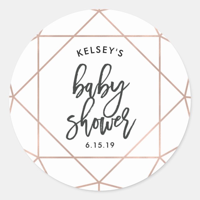Moderne Imitate Rose Gold Geometrie | Babydusche Runder Aufkleber (Vorderseite)
