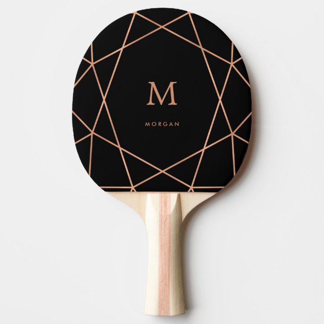 Moderne Imitate Rose Gold Geometrie mit Monogramm Tischtennis Schläger (Vorderseite)