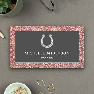 Moderne Imitate Rose Gold Glitzer Horseshoe Farrie Visitenkarte