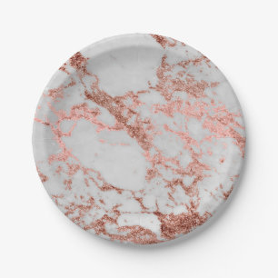 Moderne Imitate Rose Gold Glitzer Marmortextur Bil Pappteller