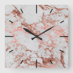 Moderne Imitate Rose Gold Glitzer Marmortextur Bil Quadratische Wanduhr