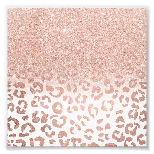 Moderne Imitate Rose Gold Glitzer Ober Leopard Fotodruck (Vorne)