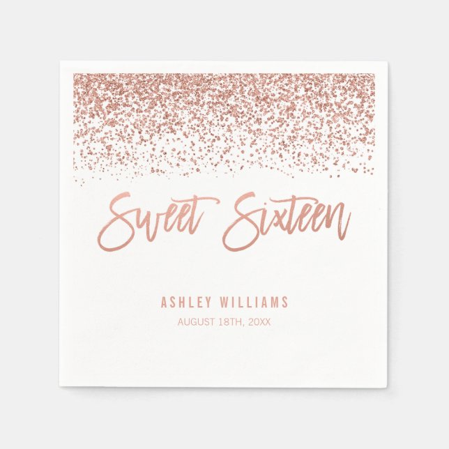 Moderne Imitate Rose Gold Glitzer Sweet 16 Geburts Serviette (Vorderseite)