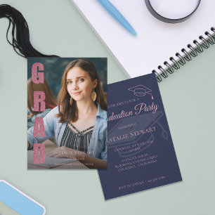 Moderne Imitate Rose Gold GRAD Foto Abschluss Einladung
