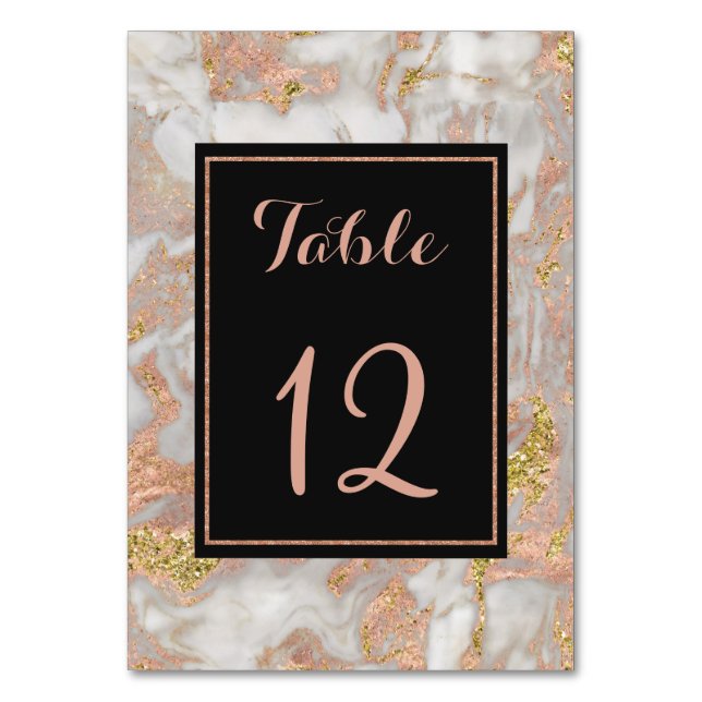 Moderne Imitate Rose Gold Marble Wedding Tischnumm Tischnummer (Vorderseite)