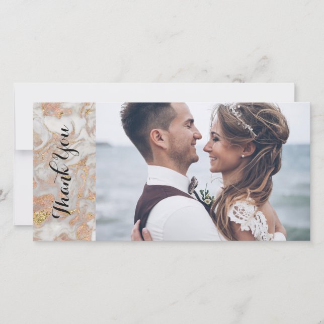 Moderne Imitate Rose Gold Marmor Hochzeit Vielen D Dankeskarte (Vorderseite)